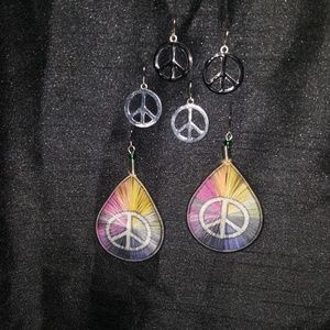 3 pairs of peace sign earings
